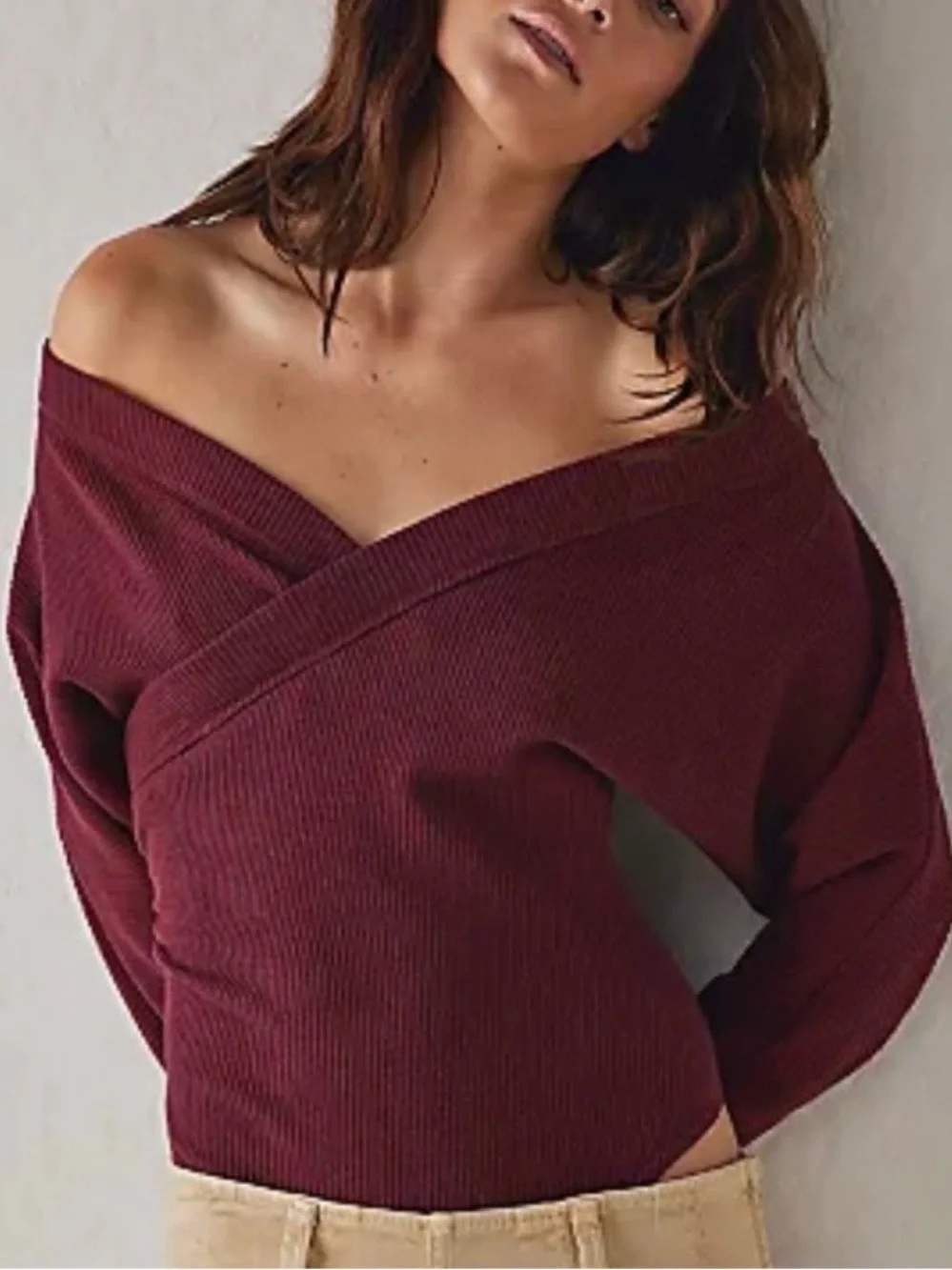 Free People Lovin’ This Feeling Waffle Bodysuit in Fig Jam XL NWT